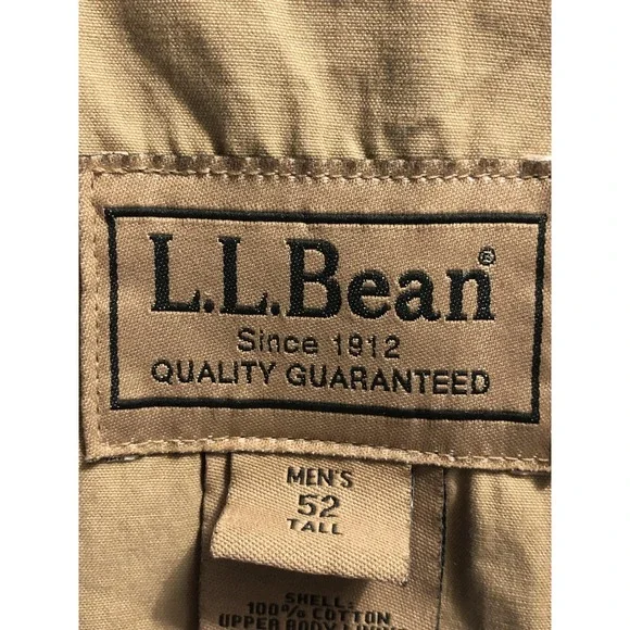 LL Bean Blazer Mens 52 Tall Khaki Cotton Sport Coat Elbow Patches Patch Pockets